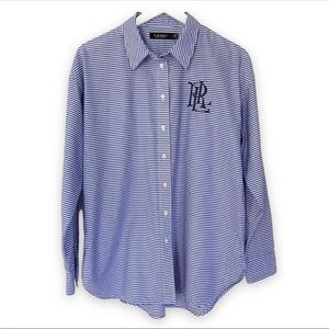 Lauren Ralph Lauren Monogrammed Cotton Striped Button Down Academia Normcore